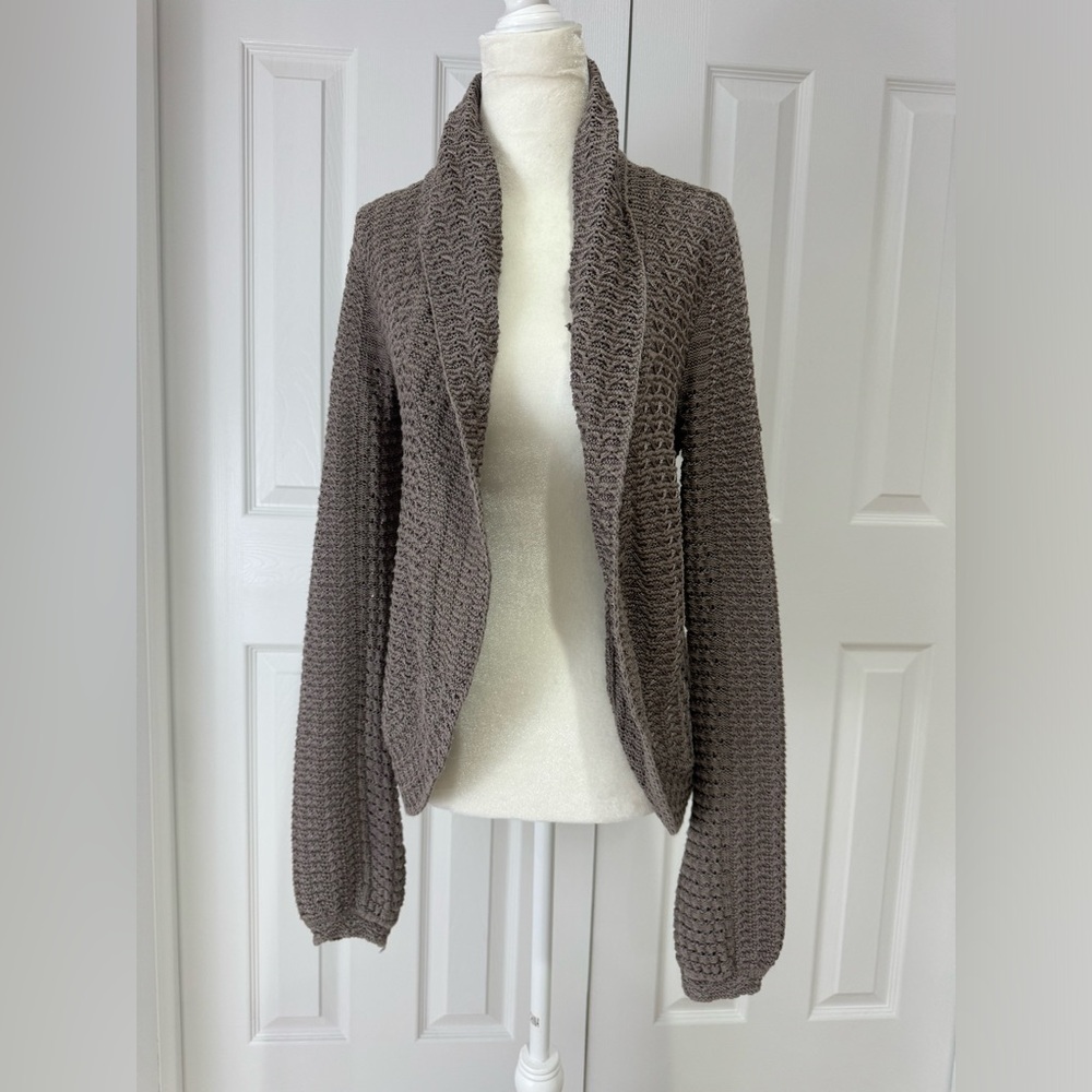 Med Cardigan INC brown Sweater knit jacket ruffle in back